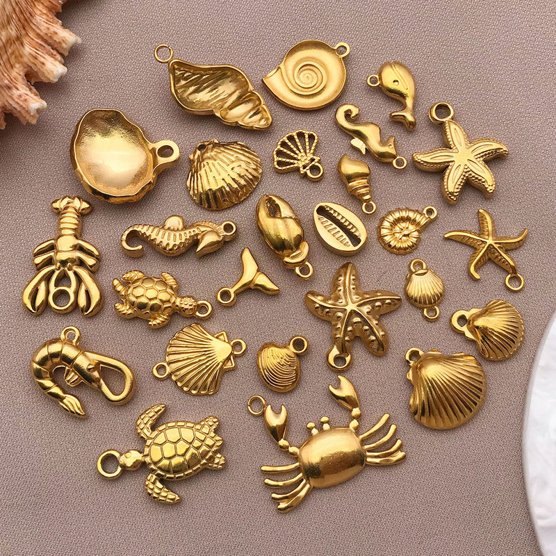 电镀金色不锈钢吊坠海洋系列海螺海星小挂件diy手链项链饰品配件|undefined