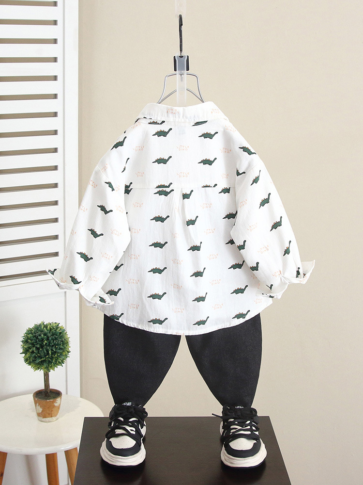 Camisa de Dinosaurio de Dibujos Animados para Niños 6268, Estilo Otoño 2026, Camisa de Manga Larga para Bebés, Ropa Infantil para Primavera y Otoño