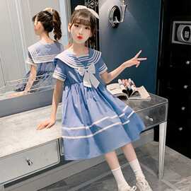 女童连衣裙夏季新款韩版洋气海军领裙子中大儿童装学院网红公主裙