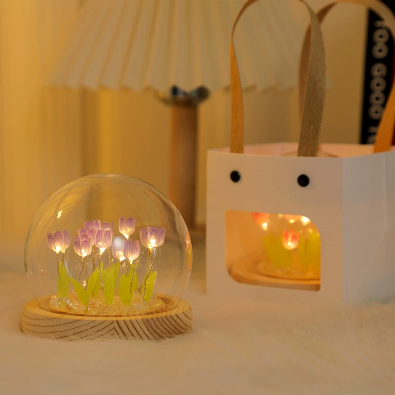 DIY night light materials set, USB plug‑in base option, handcrafted floral LED decor