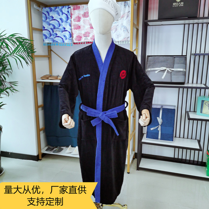 Wholesale Custom Hotel Spa cut velvet bathrobe high-end bathrobe embroidery exquisite LOGO black bathrobe support foreign trade