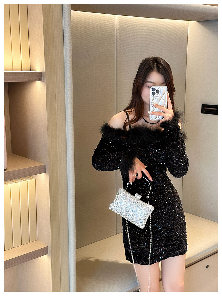 High-end evening dress, lady's water diamond clutch bag, diamond-encrusted bag, colorful diamond chain cheongsam bag, evening bag, women's handbag undefined
