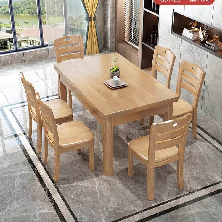 All Solid Wood Rectangular Western Dining Table and Chair Set 1.2m Modern Simple Small Apartment Natural Wood Dining Table for 6 People