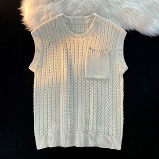 Twist Knitted Vest Men's and Women's Japanese Style Vintage Autumn Outer Sleeveless Vest Casual Loose Sweater Trendy Brand Ins