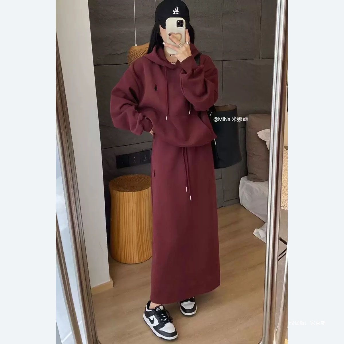 秋冬新款小马刺绣卫衣半身裙套装时尚百搭气质减龄加绒加厚两件套