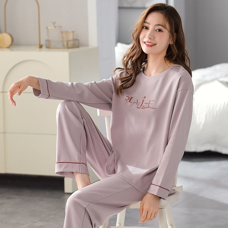 100% pijamas de solapa de algodón primavera y otoño de las mujeres de mediana edad y ancianos de manga larga cardigan traje suelto simple nuevo desgaste del hogar