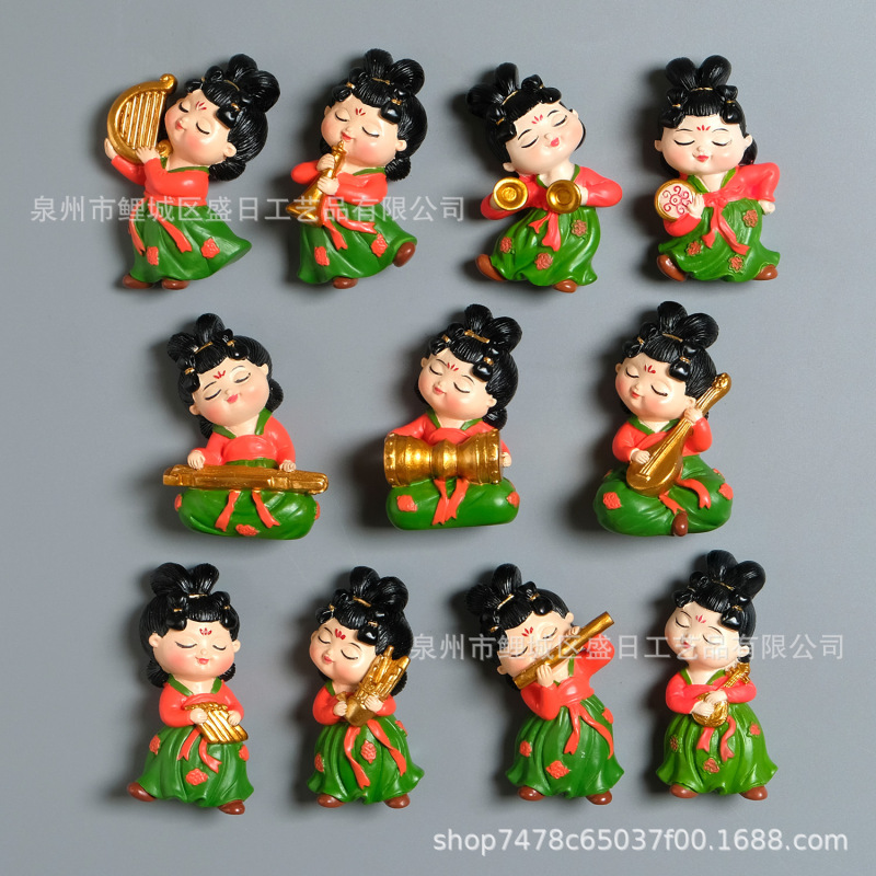 Chinese-Style Resin Creative Refrigerator Magnets Featuring Cute Tang Dynasty Princesses in Various Playing Poses, Luoyang Cultural and Creative Scenery Magnets