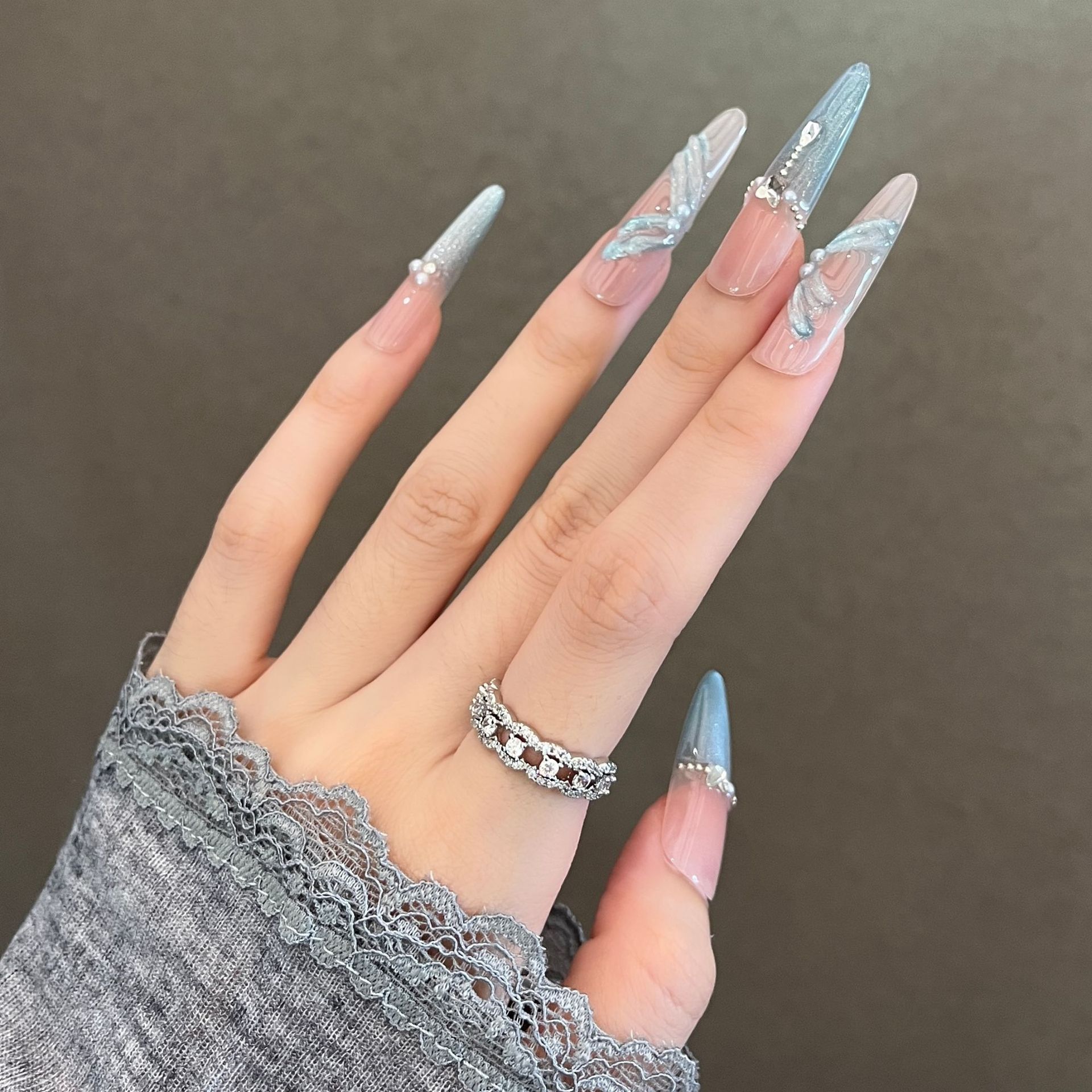 Cintas azules manuales para usar uñas largas perros delgados 4.0 uñas de manicura productos terminados removibles parches de uñas uñas