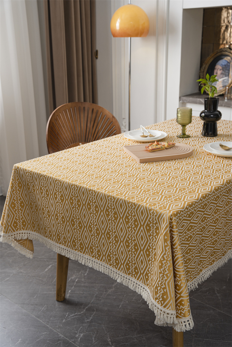 Nappe géométrique américaine INS, motif losanges ethnique, jacquard 100 % polyester avec pompons, rectangulaire_voghion.com