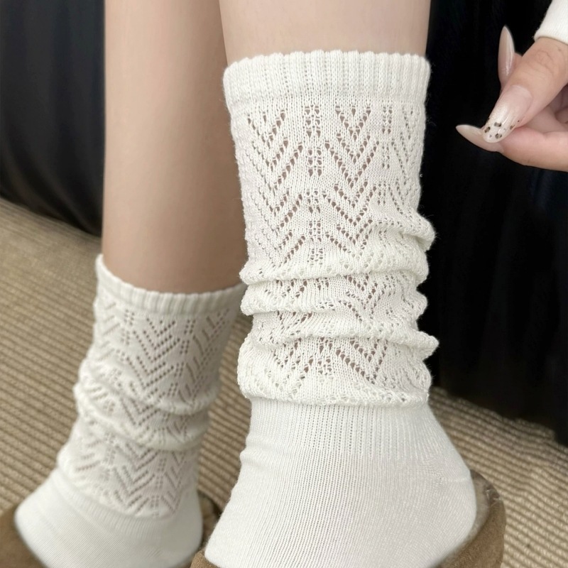 ins潮纯色镂空网眼堆堆袜芭蕾风miu系显瘦长筒袜小众复古袜子女|undefined