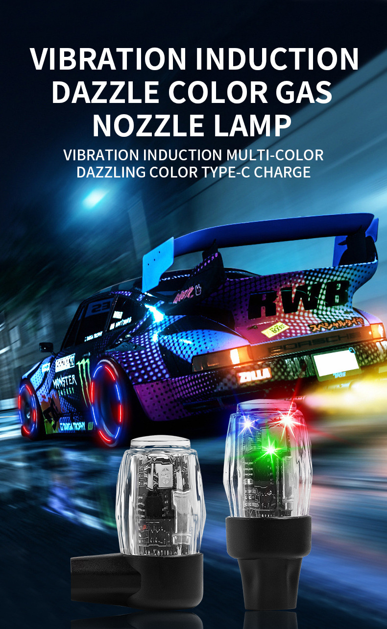 Motorrad Auto Wind Sensing Feuer Rad Wiederaufladbare Vibrierende Blinkende Dekorative Reifen Ventil Licht_voghion.com