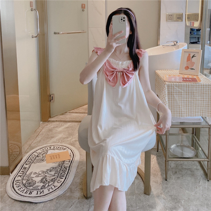 2023 camisón de verano de las mujeres suspender pijamas dulce lindo arco estudiante en línea rojo ins estilo desgaste del hogar de verano