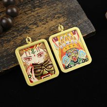 藏式双面立体唐卡手绘描金前世今生神黄佛牌扎基拉姆唐卡项链吊坠