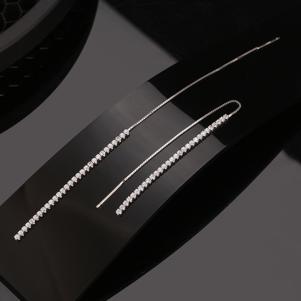 Daily, Street Occasion 925 Sterling Silver Material Geometric Pattern 1 Pair 925 Sterling Silver Zircon Geometric Ear Line