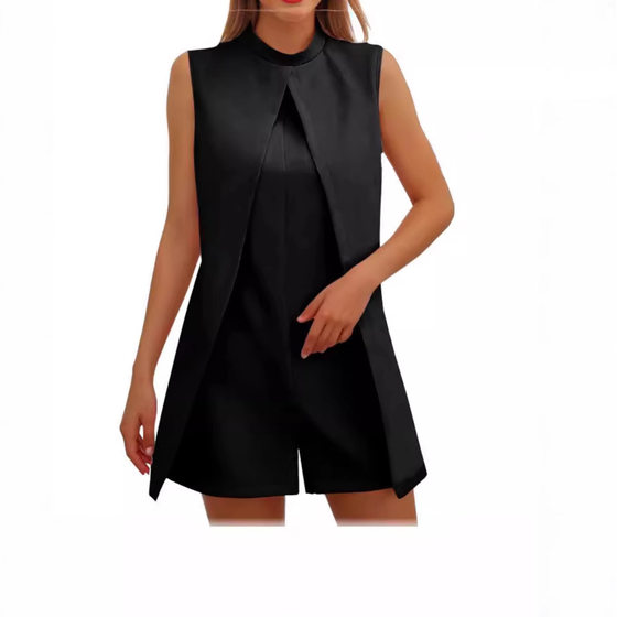 2024 Women's Round Neck Fashion Solid Color Sleeveless One-piece Shorts