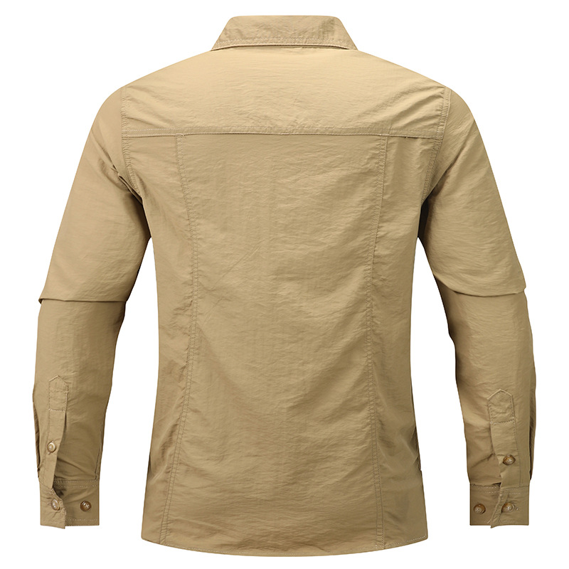 Primavera hombre al aire libre suelta gran bolsillo camisa de manga larga hombre camisa deportiva de secado rápido casual hombre