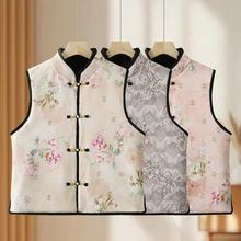 一件代发秋冬加厚中老年妈妈装立领新中式盘扣双面穿马甲上衣奶奶