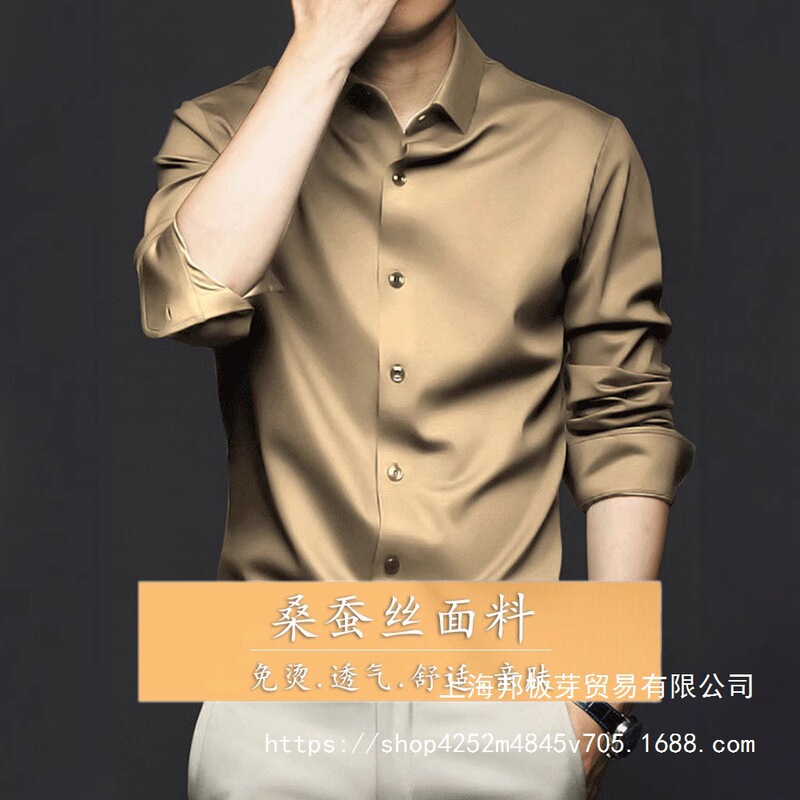 Men's Long Sleeve Non-Iron Business Silk Shirt 2025 Silk Drape Plus Size Shirt Suit High Wholesale
