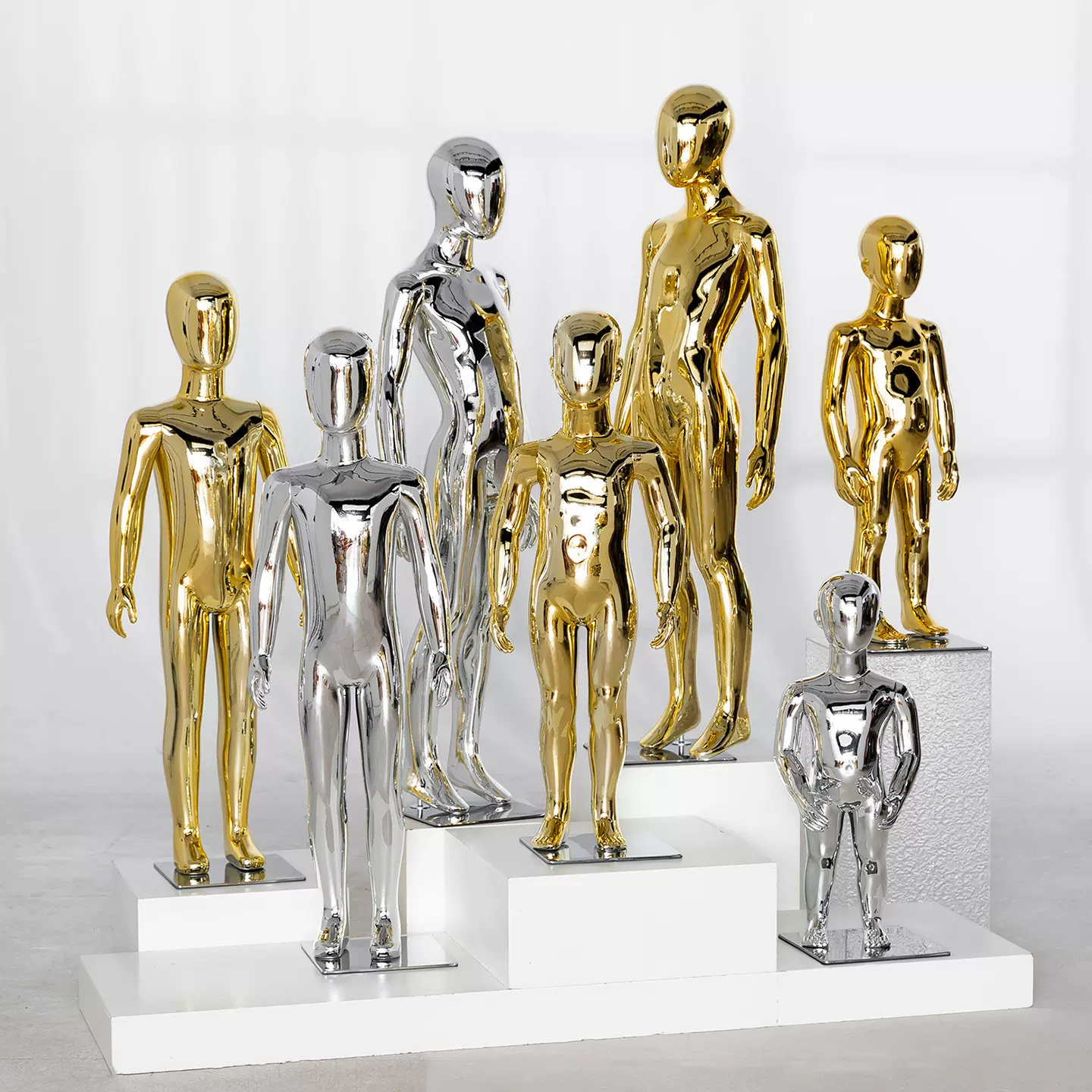 新款儿童电镀模特道具男女全身金色银色童装店展示假人服装店模型