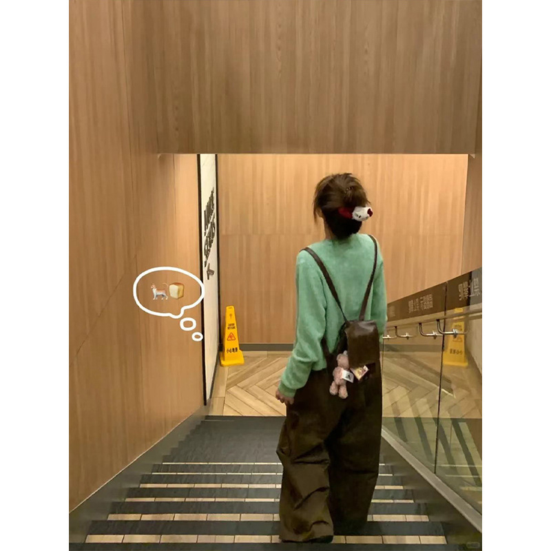 韩系薄荷绿长袖针织衫上衣女早秋新款宽松慵懒风毛衣开衫外套绿色|undefined