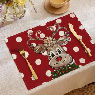 Amazon Explosions Christmas Placemat Restaurant Atmosphere Layout Table Mat Linen Printed Heat Insulation Mat Western Placemat Wholesale