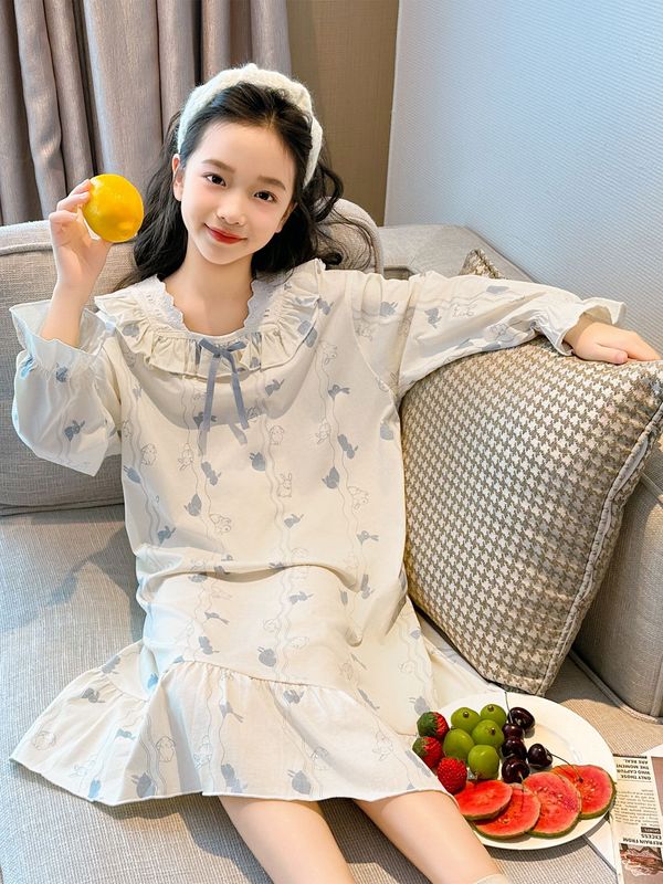 儿童睡衣女童睡裙长袖春秋季2025年新款大童女孩纯棉公主风家居裙|undefined