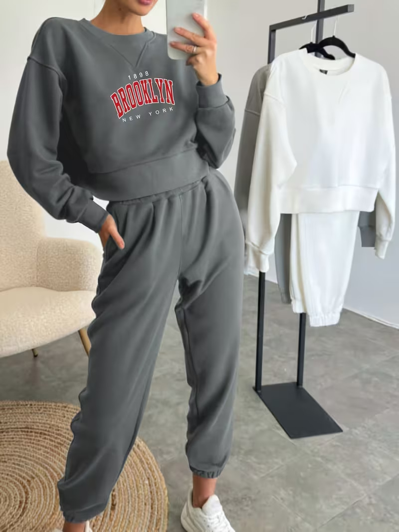 Damen Fleece-jogginganzug Mit Rundhals Für Herbst Und Winter_voghion.com