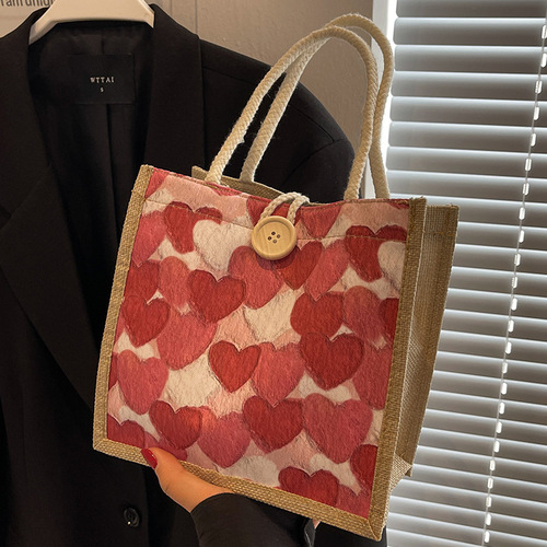 Wholesale bento lunch box bags for women  summer outing handbags Japanese girl hand carrying linen bag