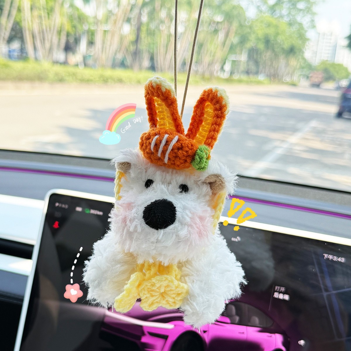 Adorable West Highland coches pegatados cachorro amor peluche coche colgante muñeca regalo de cumpleaños mujer