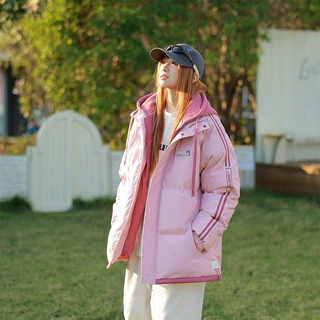 直播爆款羽绒棉服拼色条纹拼接女款秋冬季假两件潮牌加绒加厚保暖