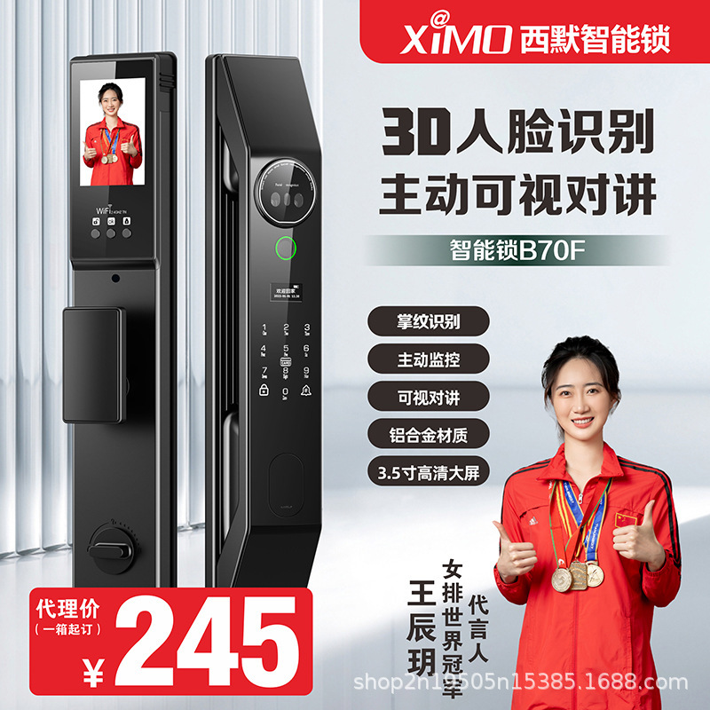 指纹锁家用人脸识别智能锁主动视频对讲全自动密码锁B70F|undefined