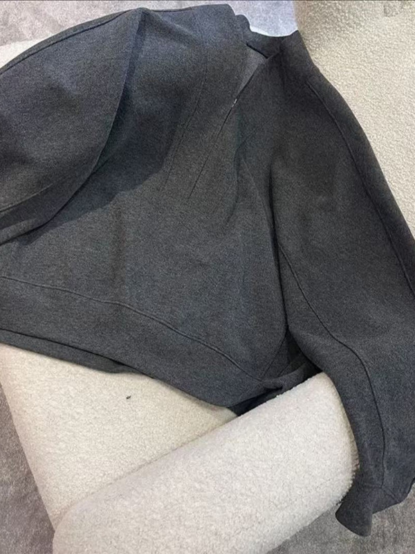 简约慵懒风大码套装女 秋季新款设计感半拉链卫衣+阔腿弯刀裤两件|undefined