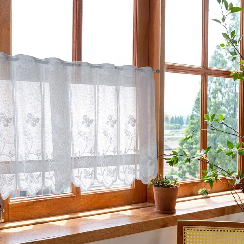 Factory direct foreign trade cross-border gauze curtain fine woven gauze curtain white wear Rod short curtain kitchen curtain Japanese short curtain Factory direct foreign trade cross-border gauze curtain fine woven gauze curtain white wear Rod short curtain kitchen curtain Japanese short curtain