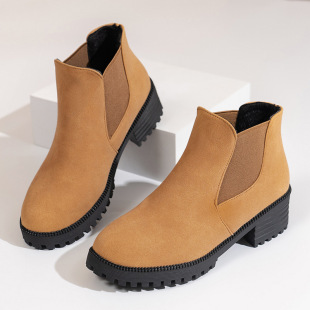 2024 Winter Foreign Trade Sleeve European and American Short Boots Ladies plus size Thick Heel Slim British Wind Cross-border Middle Heel Martin Boots