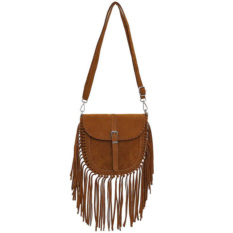 Tassel Handcrafted Faux Suede Saddle Bag For Women, Vintage Ethnic Bohemian Shoulder & Crossbody Bag - Thumbnail 5