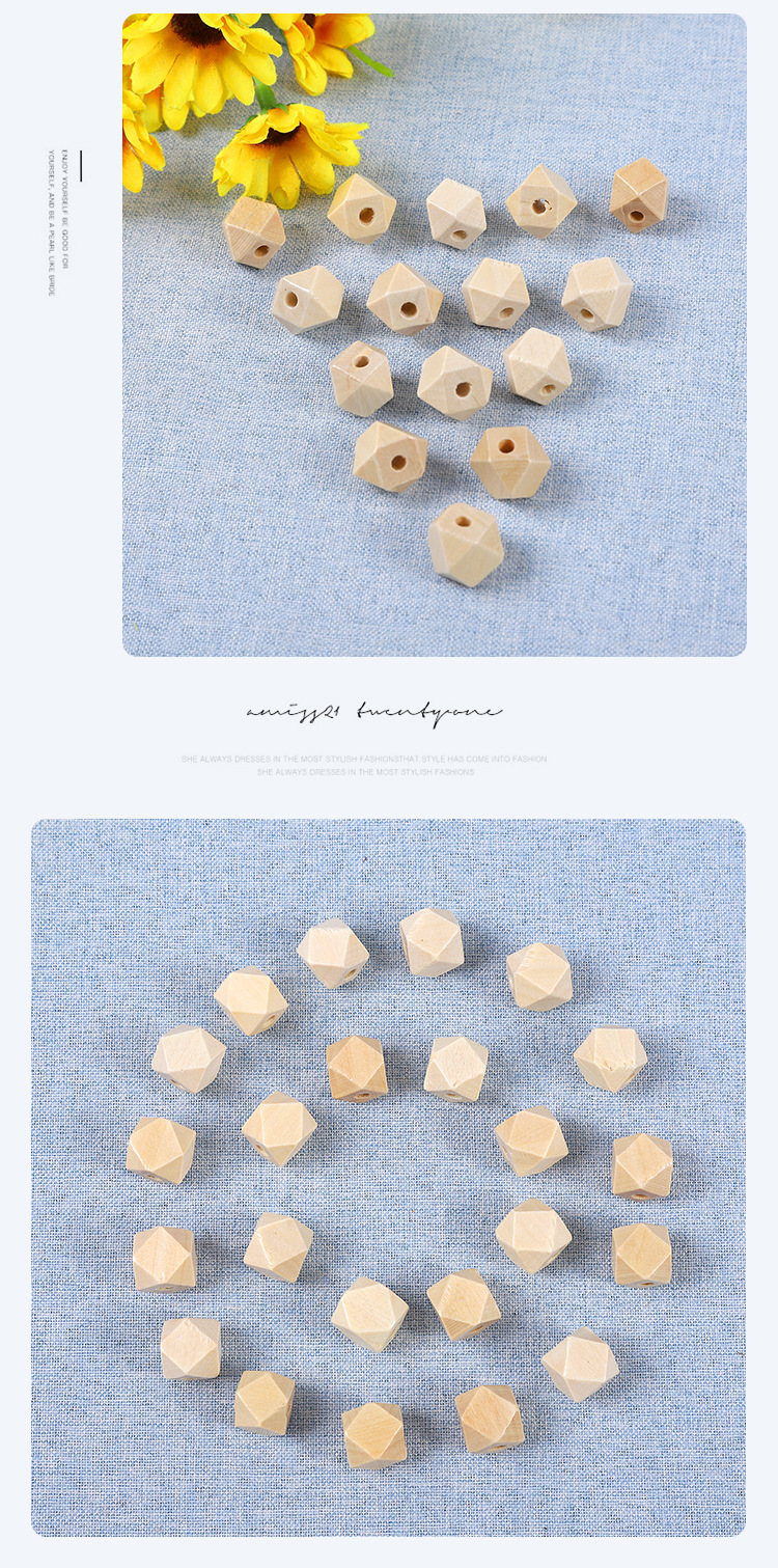 厂家直供木质直孔八角珠子diy手工首饰多边形原木色串珠项链饰品详情8