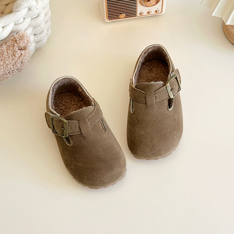 Корейский стиль модные женские ретро-тапочки Birkenstock и хлопковые обувь 2024 осень-зима новый стиль мальчиков мягкая подошва универсальные шапочки обувь