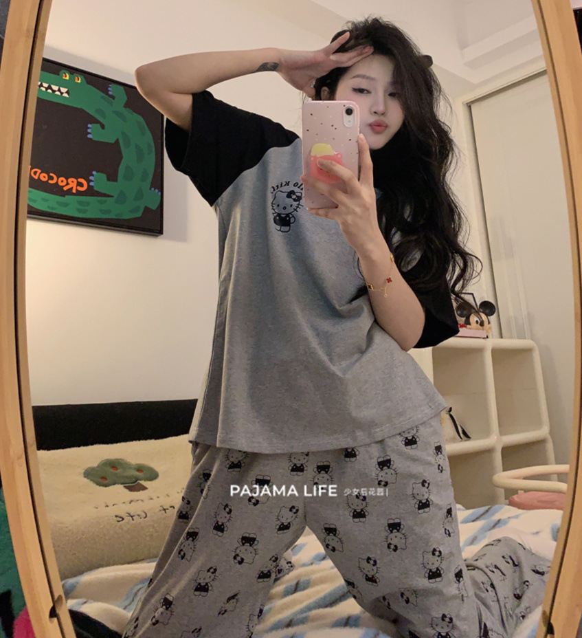 짧고 긴 검은 회색 작은 KT 회색 꽃 바지