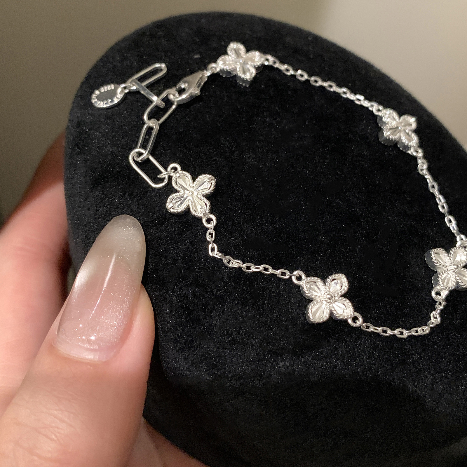 Braccialetto in argento sterling con trifoglio portafortuna per donna, design di nicchia, sensazione di alta qualità, leggero, personalità unica,_voghion.com