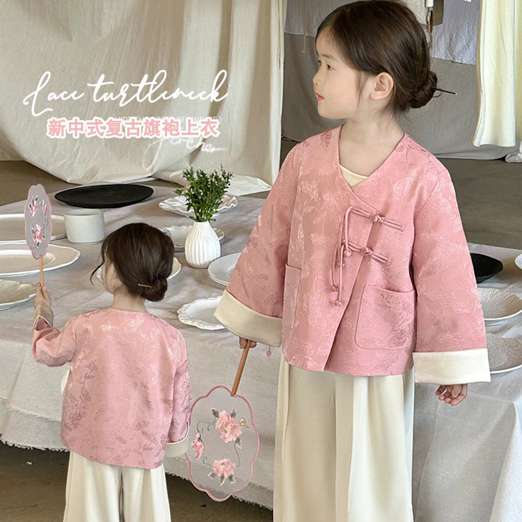 Primavera y otoño de las niñas hanbok 2025 nuevo bebé estilo extranjero nuevo abrigo jacquard chino para niños set de estilo nacional niña