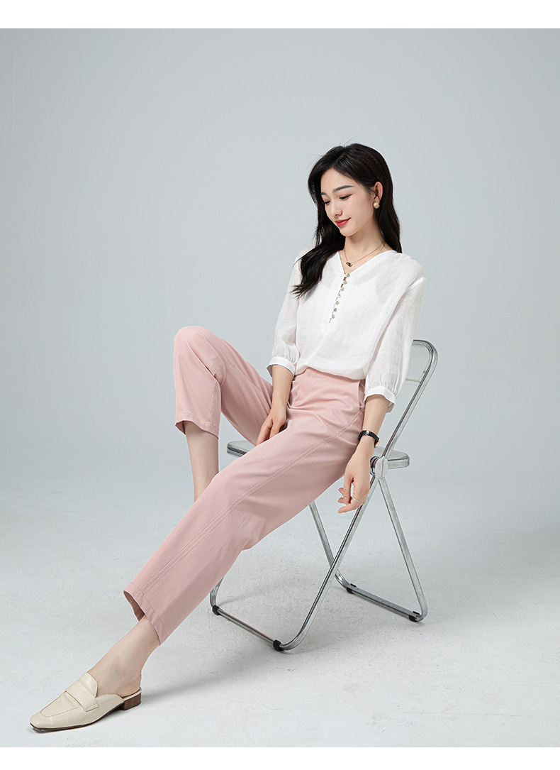 Quần culottes nữ ống rộng dáng suông, vải mỏng nhẹ chống nhăn, ủi tay thoải mái — Phấn hoa anh đào (phù hợp với thân hình quả táo) chi tiết 20