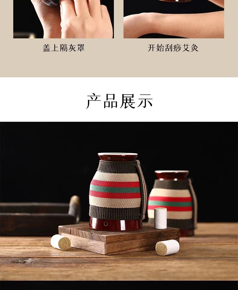 Ceramic Moxa Cup Moxibustion Jar with Double Layer Ceramic Body for Home Warming Therapy 330g in use