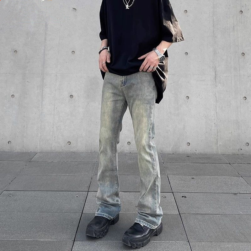 American Style Vintage Yellow Mud Dye Jeans Men's High Street cleanfit Straight Slim Fit Micro-Swine Trendy Men's Wash Pants
