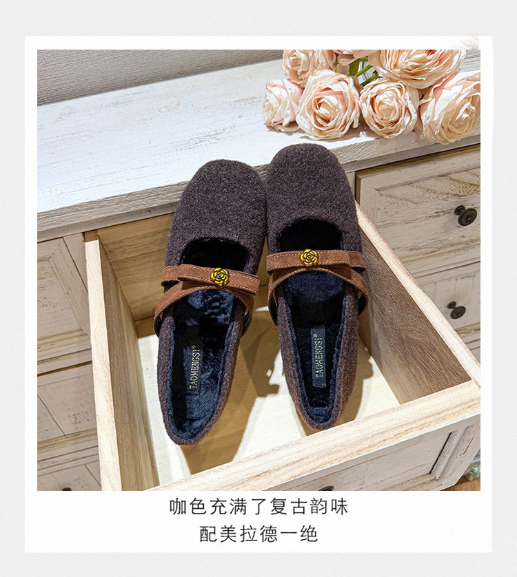 Giày Mary Jane nữ quai ngang nơ bướm, đế trong tăng chiều cao 4,5 cm, lót lông, mũi tròn — màu xám, màu đen, nâu sẫm chi tiết 10