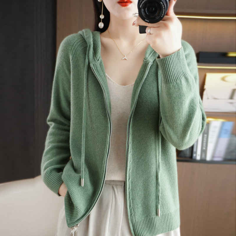 후드 여성 중공업 지퍼 후디 느슨한 플러스 사이즈 재킷 여성 베이스를 가진 후디 가을과 겨울 니트 카디건 후드