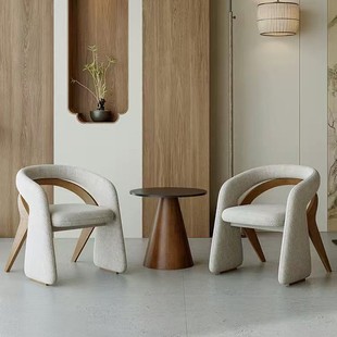 Italian Light Luxury Solid Wood Reception Negotiation Table and Chair Combination Designer Hotel Lobby Club Rest Area One Table and Two Chairs