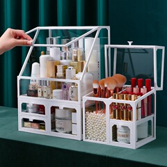 Hollywood Glass Makeup Storage Box Dustproof Desk Lipstick Combs Dressing Table Skincare Accessories Jewelry Large Capacity Storage Rack