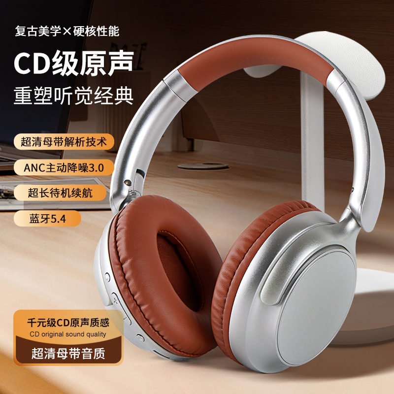 Auriculares Bluetooth retro con cancelación de ruido ANC, bajos potentes, supraaurales, inalámbricos, universales, estilo retro moderno, Bluetooth 5.4