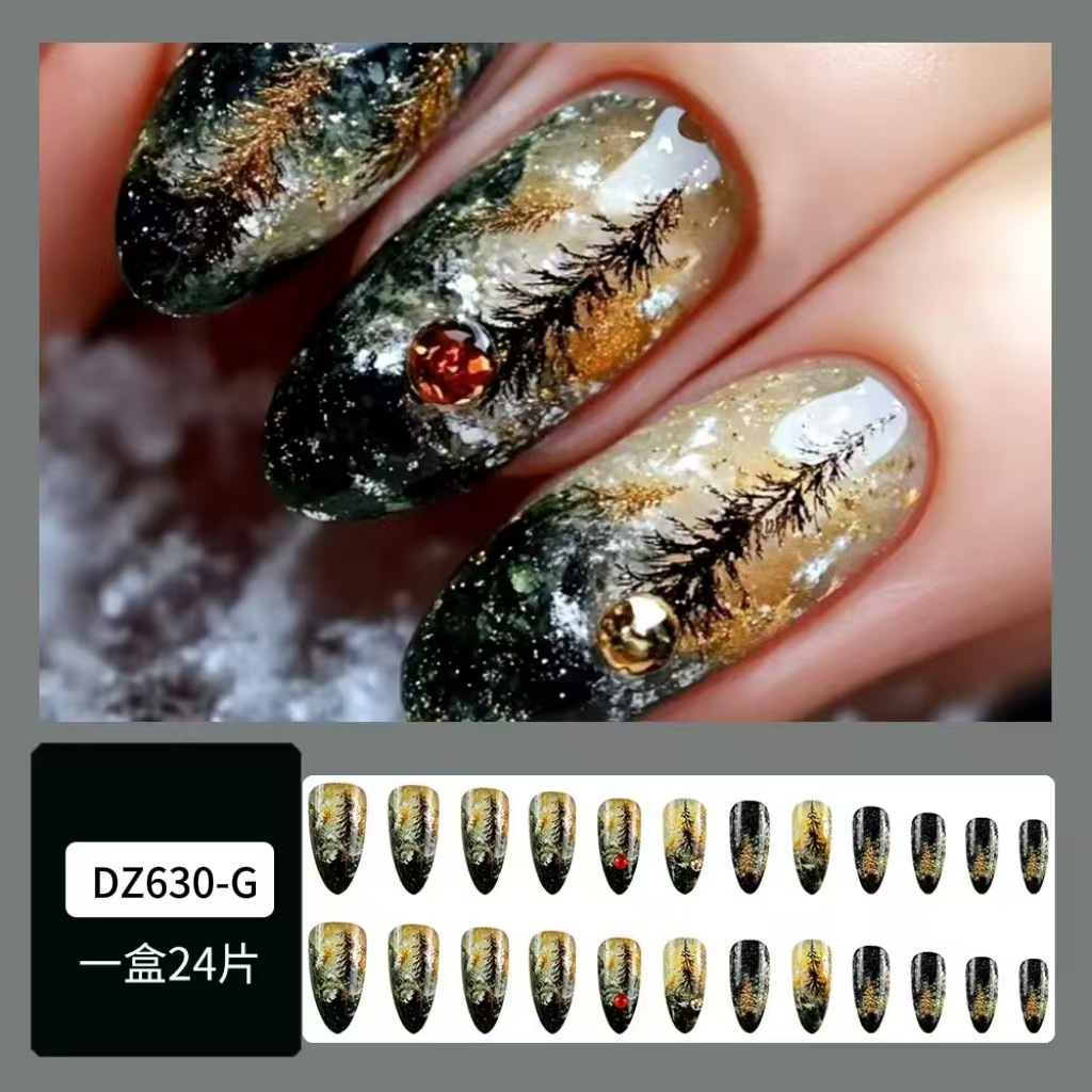 Bosque Oscuro parche de uñas de diamantes, parche de uñas de diamantes de polvo brillante, chicas calientes transfronterizas que usan parches de uñas