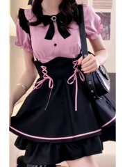 日本系の甘いかわいいロリータのワンピースの女の子のLolitaの王女のスカートのシャツの背もたれのスカートのスーツの2つのセット